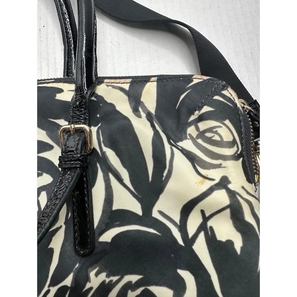 Kate Spade Black White Rose Floral Nylon Laptop Bag Crossbody Tote